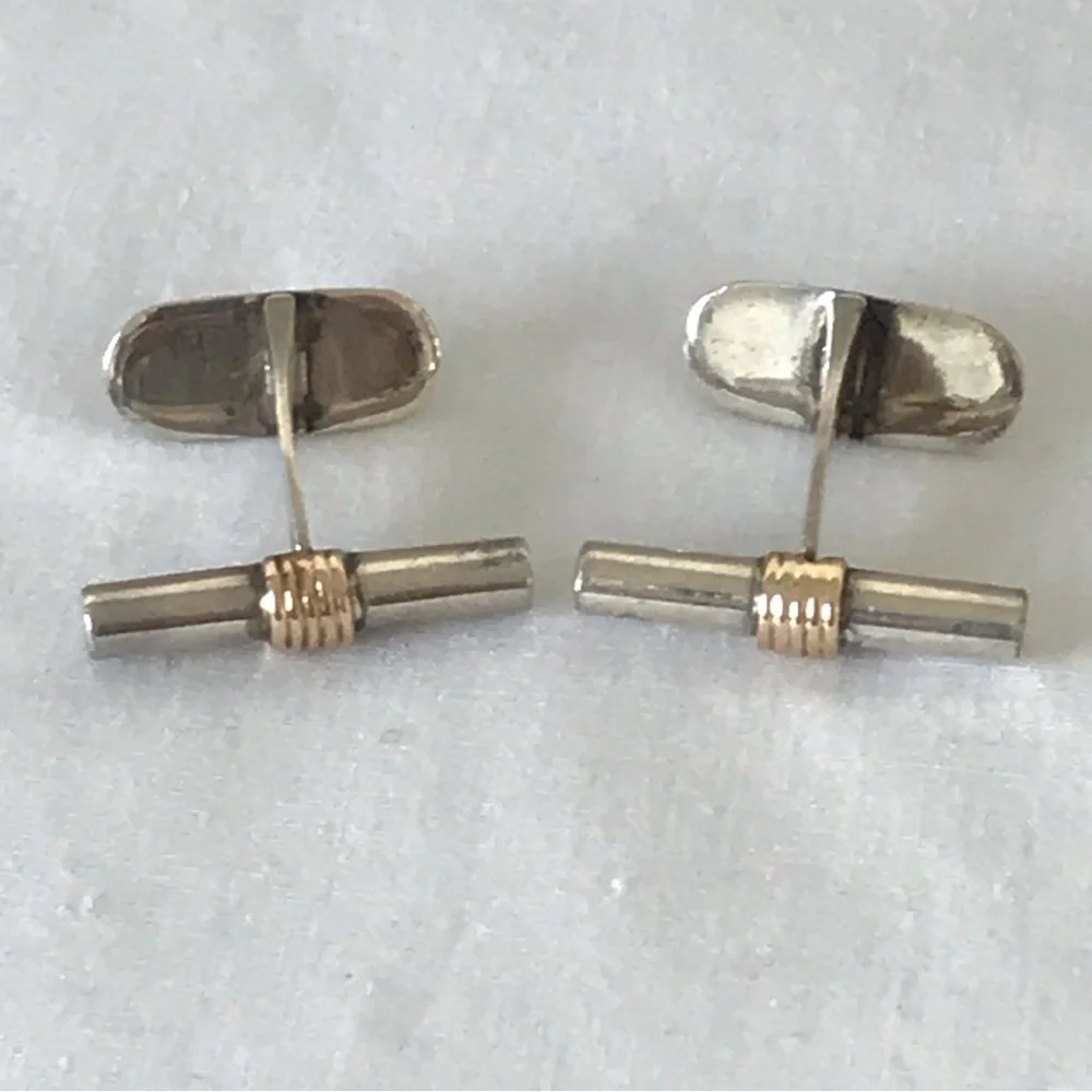 Vintage Sterling Silver barrel Cufflinks with gold accents made in Italy